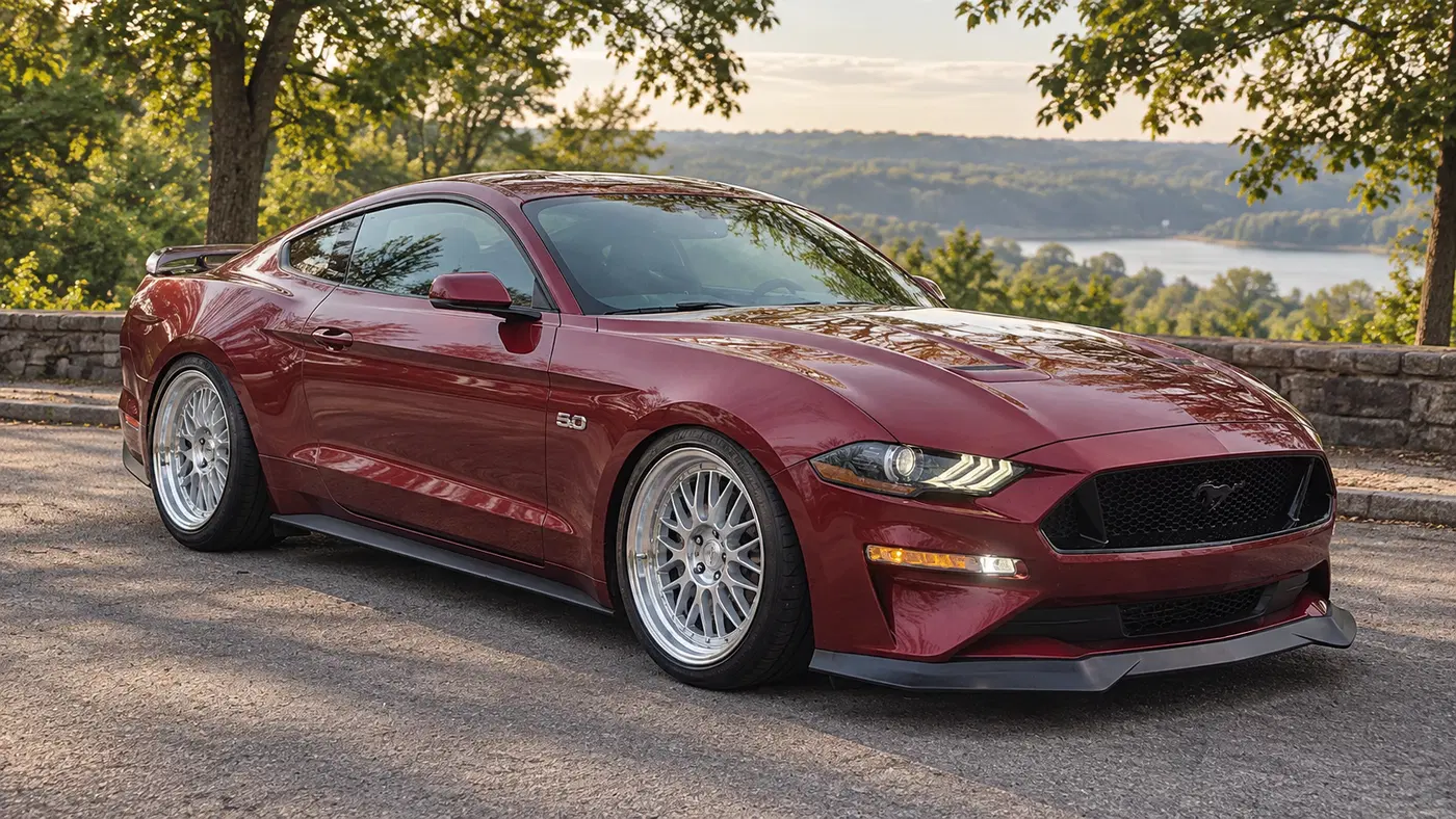 AI-generated view of a 2018 Ford Mustang GT with Circuit Performance CP30 wheels