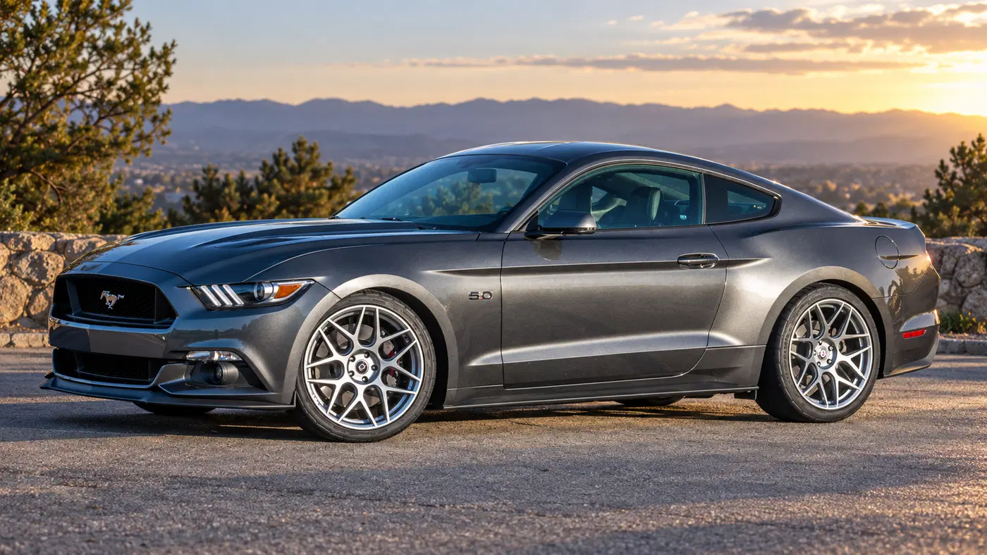 AI-generated view of a 2015 Ford Mustang GT PP with HRE FF01 wheels