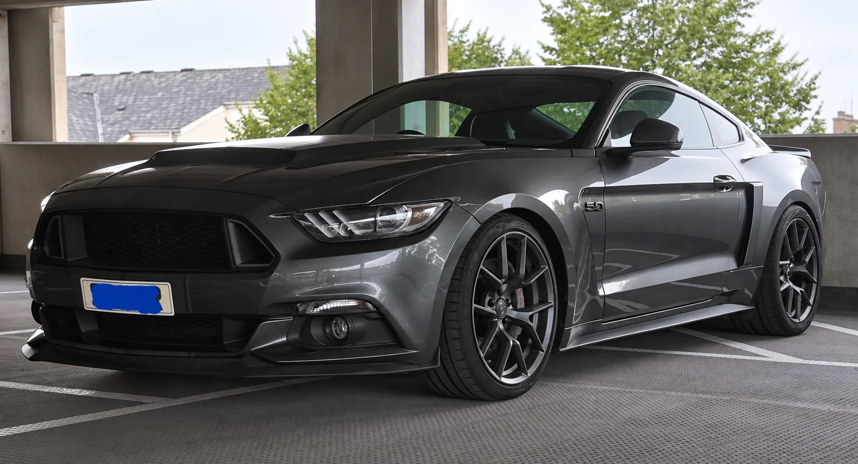 AI-generated view of a 2017 Ford Mustang GT with RTR Tech 5 wheels