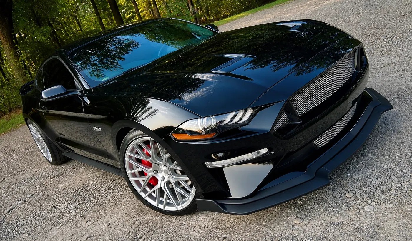 AI-generated view of a 2022 Ford Mustang GT with Rohana RFX10 wheels