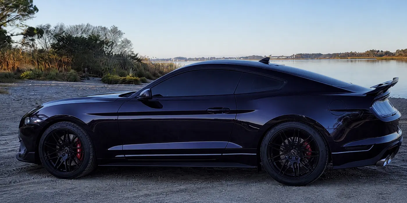 AI-generated view of a 2022 Ford Mustang Mach 1 with Velgen VF9 wheels