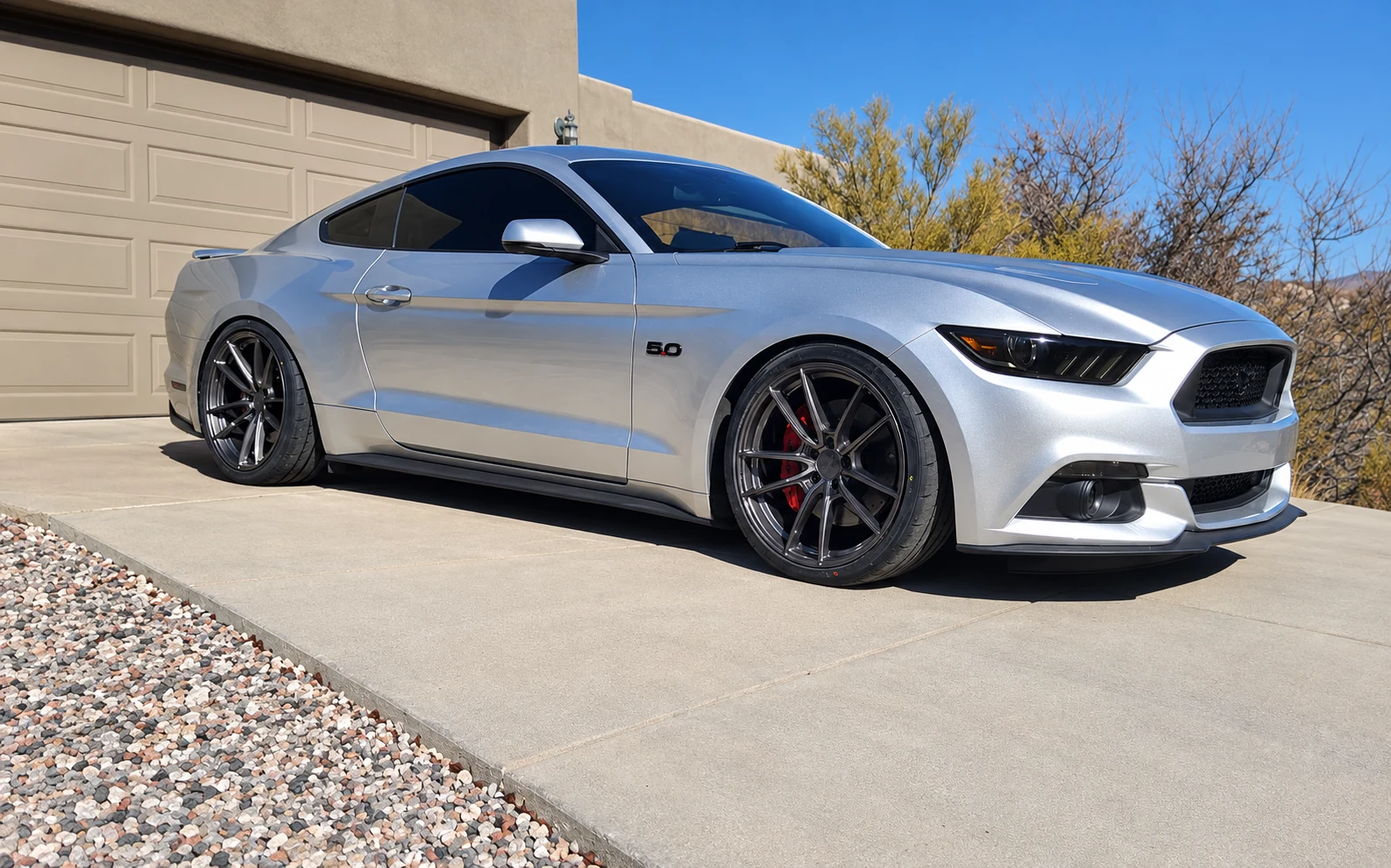 AI-generated view of a 2015 Ford Mustang GT with Velgen VF5 wheels