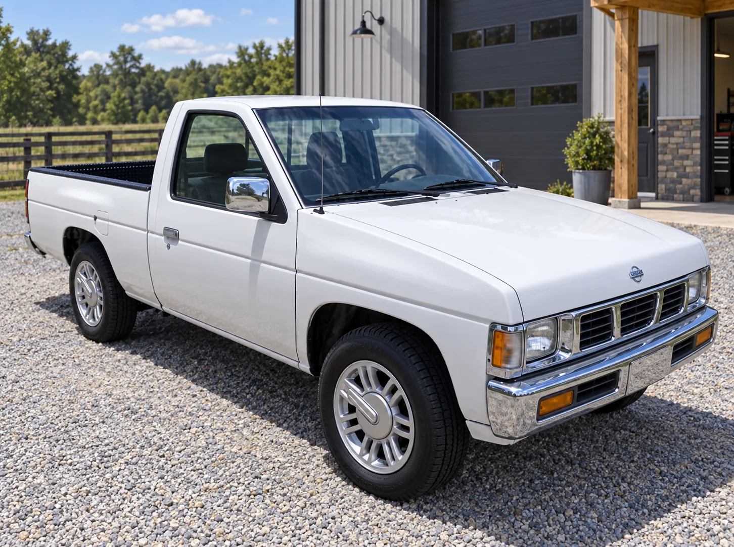 AI-generated view of a 1997 Nissan D21 with Hummer H3 OEM wheels