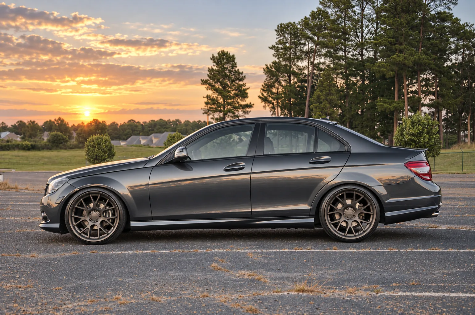 AI-generated view of a 2008 Mercedes-Benz C-Class Sport with Vossen CV2 wheels
