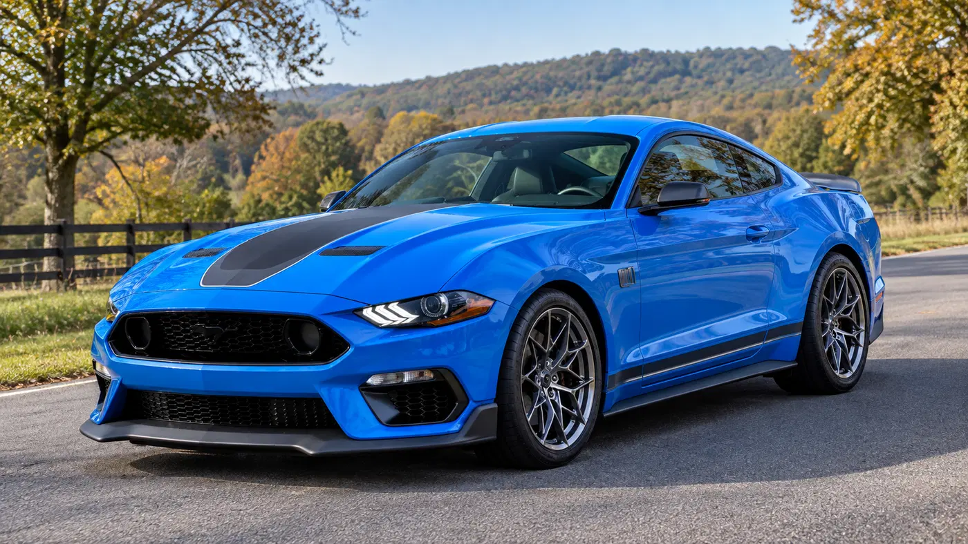 AI-generated view of a 2022 Ford Mustang Mach 1 with Wheel Replica Mach 1 HP wheels