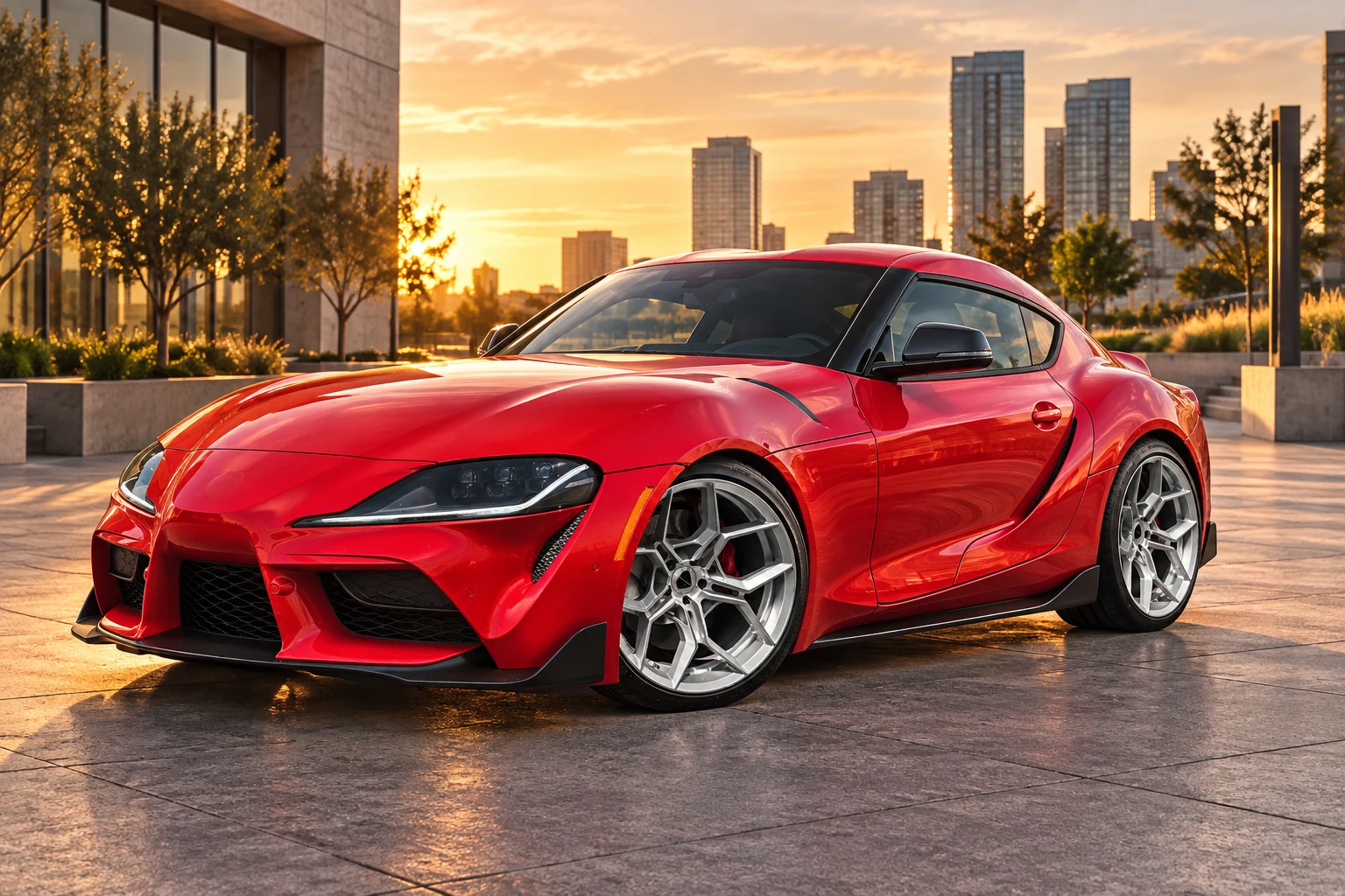 AI-generated view of a 2020 Toyota GR Supra with Blaque Diamond BD-F25 wheels