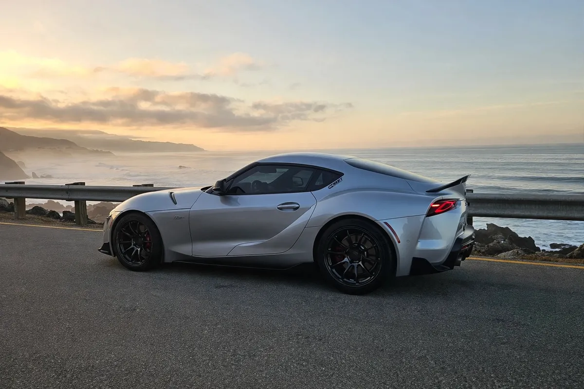 AI-generated view of a 2021 Toyota Supra 3.0 Premium with Volk ZE40 wheels