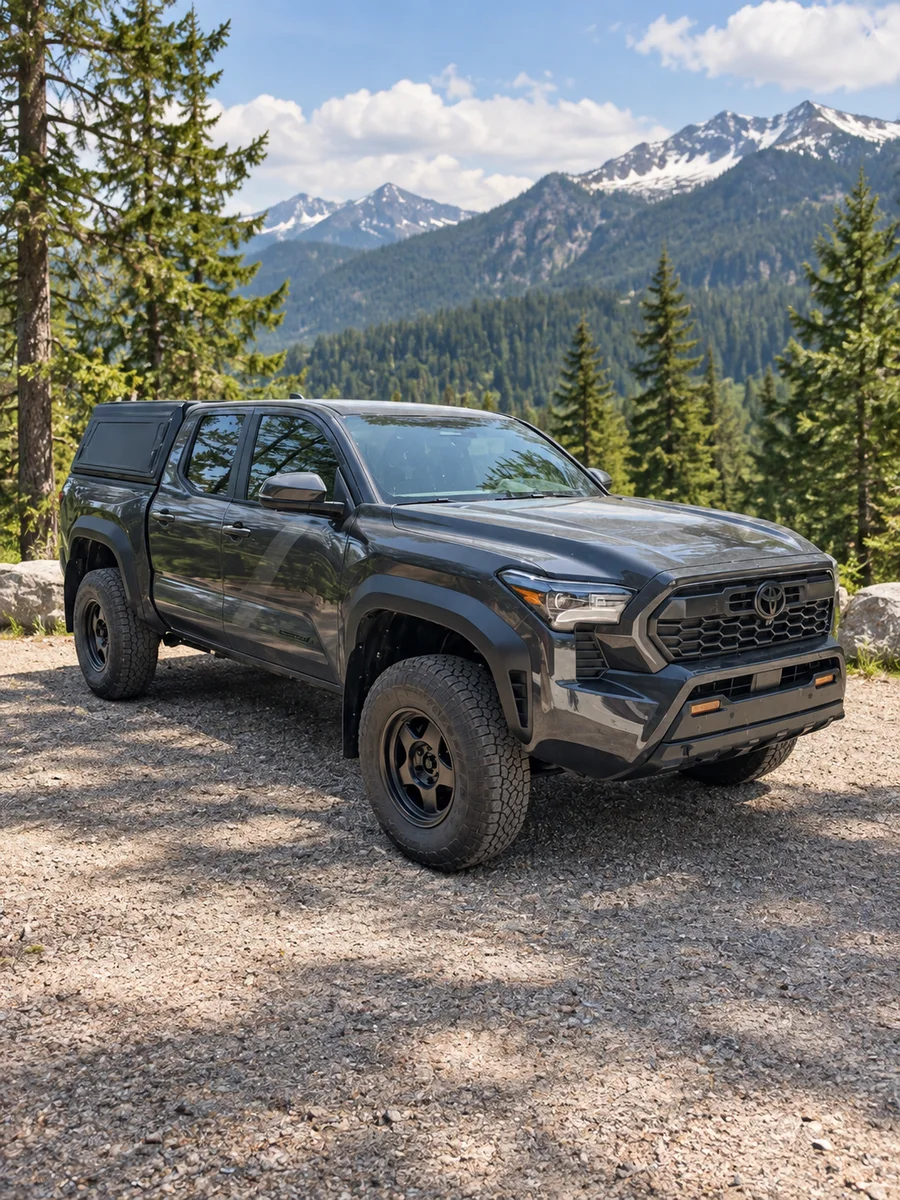AI-generated view of a 2024 Toyota Tacoma TRD Off-Road Hybrid with SCS F5 wheels