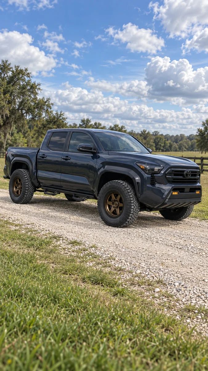 AI-generated view of a 2025 Toyota Tacoma SR5 4x4 with SCS BR6 wheels