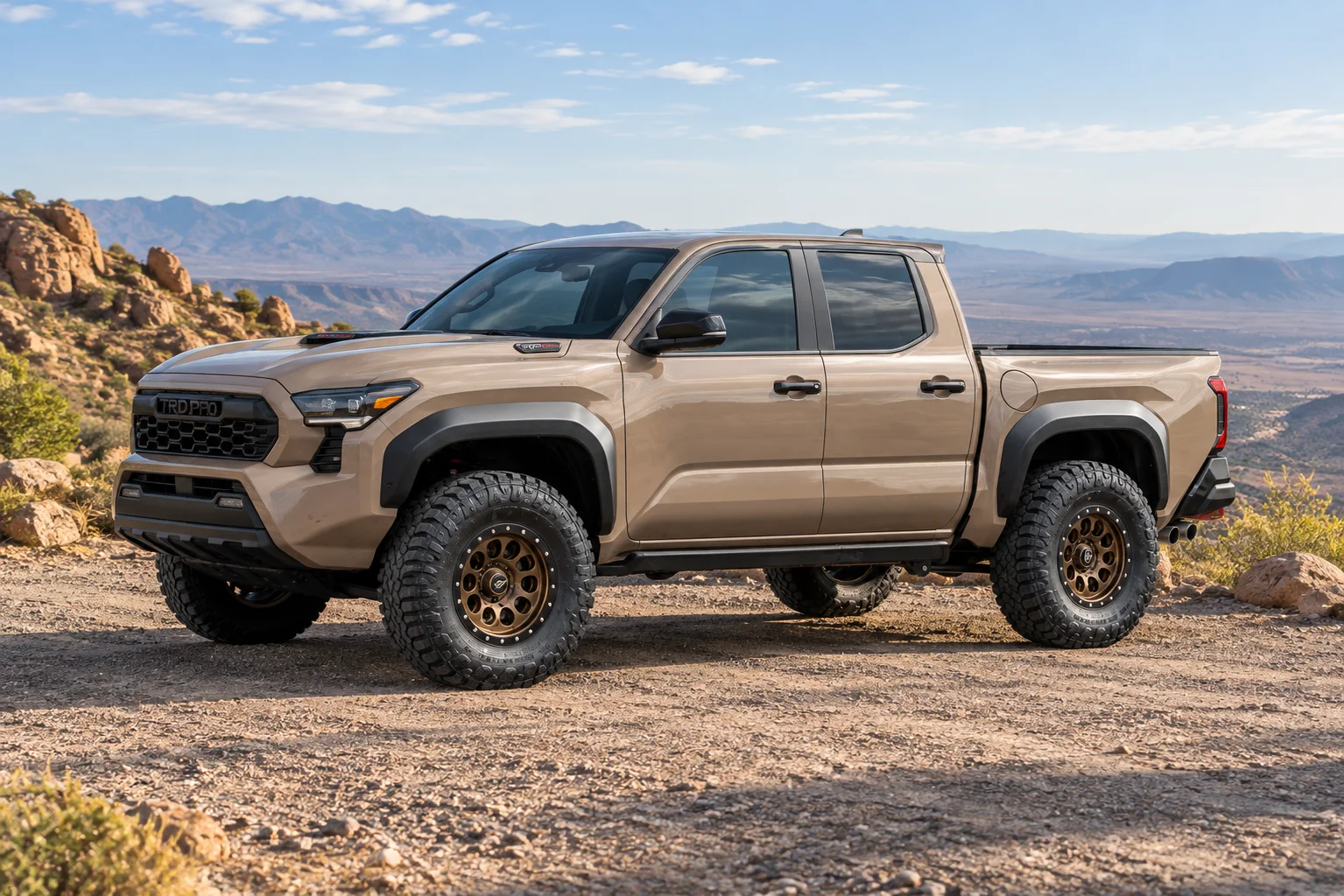AI-generated view of a 2025 Toyota Tacoma TRD Pro with SCS Ray10 wheels