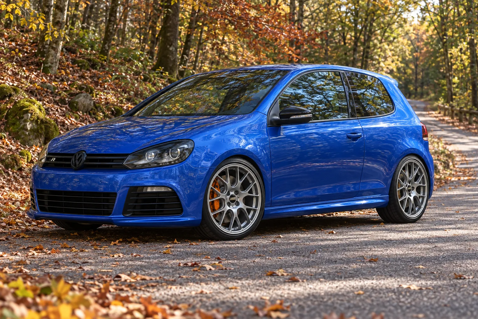 AI-generated view of a 2012 Volkswagen Golf R with BBS CH-R wheels