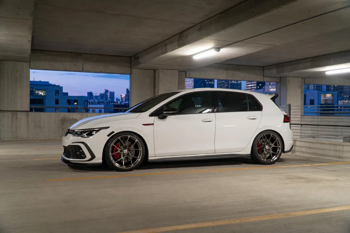 AI-generated view of a 2022 Volkswagen Golf GTI S with HRE 521M wheels
