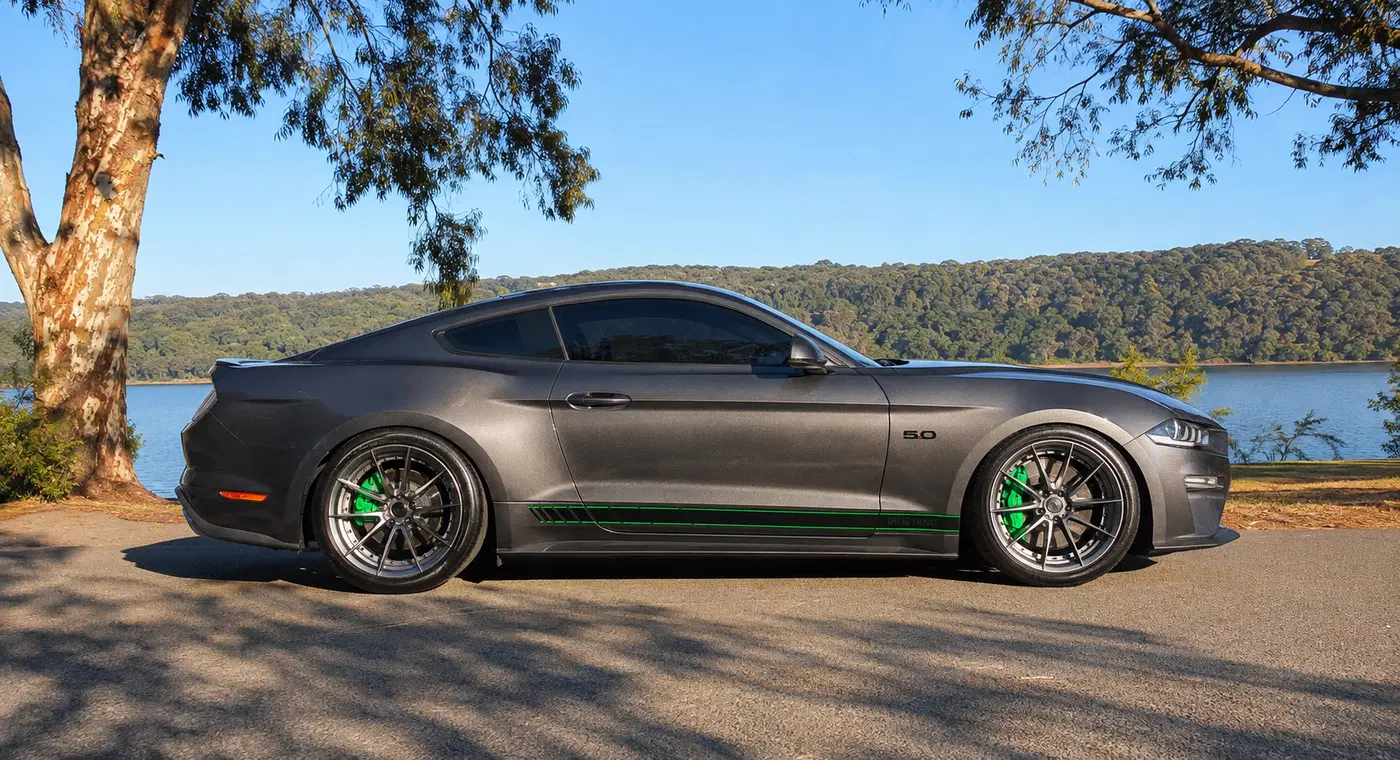 AI-generated view of a 2019 Ford Mustang GT Fastback with Niche Sectors wheels